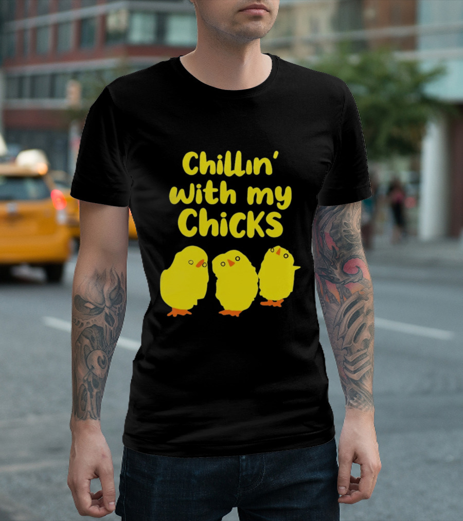 Chillin' With My Chicks Cute Yellow Cartoon Birds T-Shirt