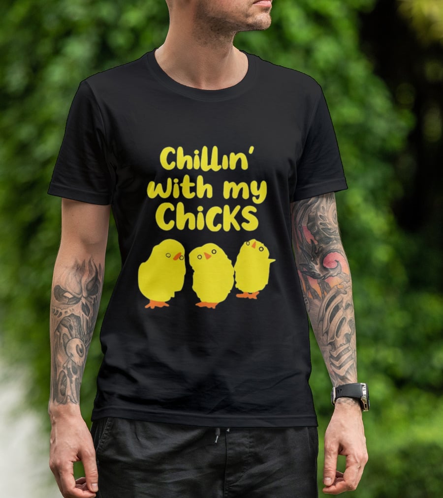 Chillin' With My Chicks Cute Yellow Cartoon Birds T-Shirt