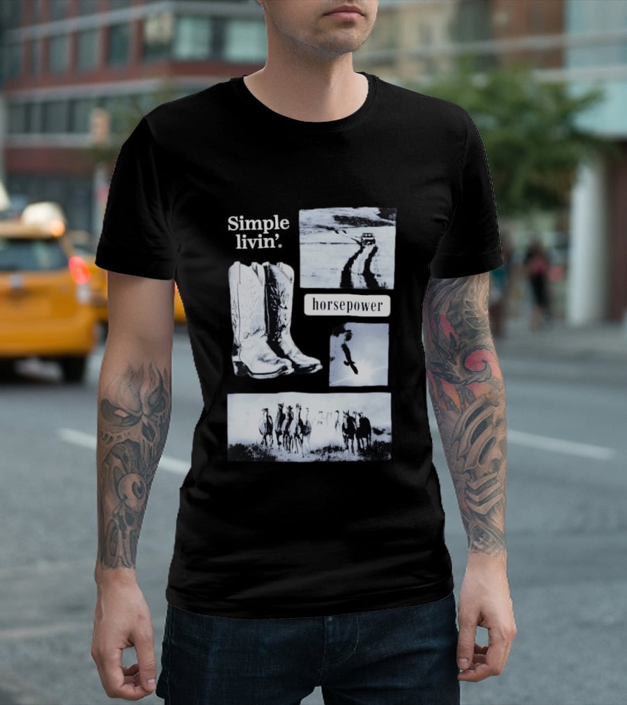 Country Roads Cowboy Boots Horsepower Rustic Horse Scene T-Shirt