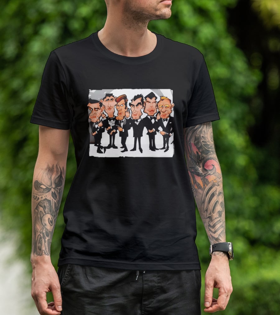 Six Faces One Spy James Bond Caricature Collection T-Shirt