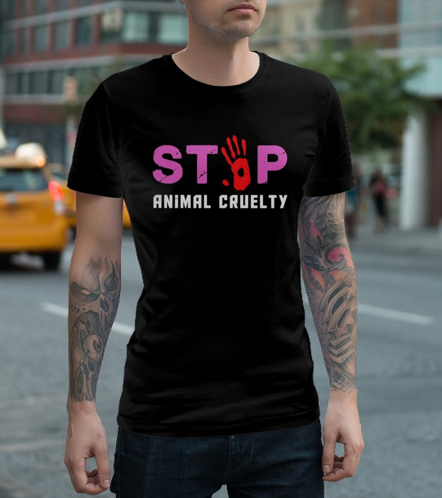 Stop Animal Cruelty Red Handprint Symbolic Message T-Shirt