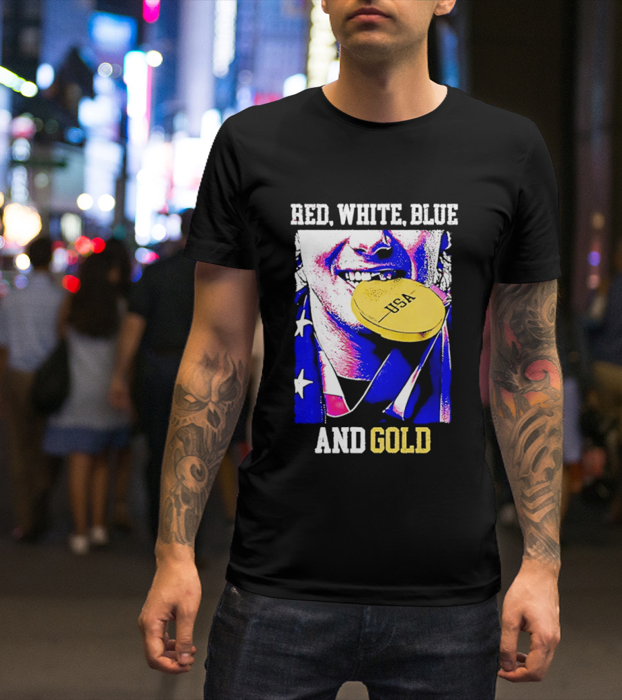 Red White Blue And Gold USA Hockey 2026 Winter Olympics Jack Hughes T-Shirt