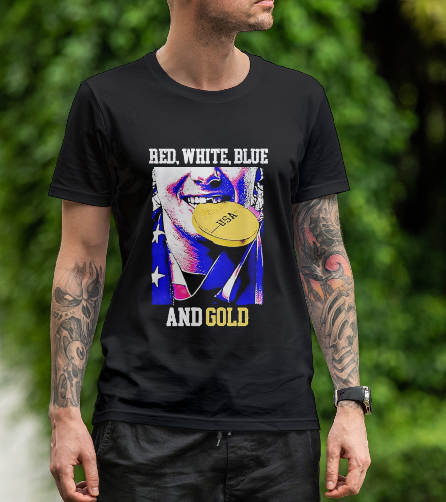 Red White Blue And Gold USA Hockey 2026 Winter Olympics Jack Hughes T-Shirt
