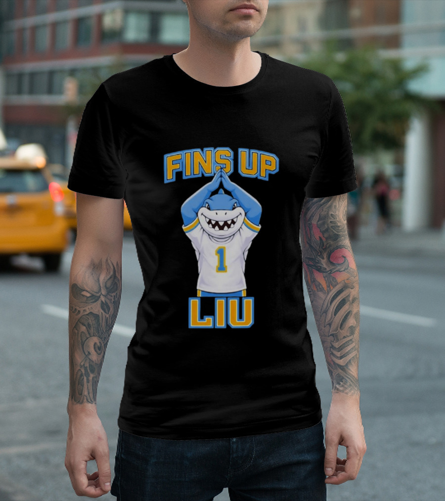 LIU Sharks Fins Up Number 1 Celebration T-Shirt