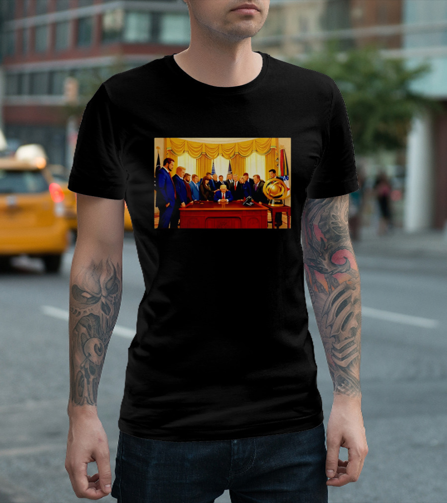 Oval Office Prayer Gathering Trump Anime Style Amid Iran Tensions T-Shirt