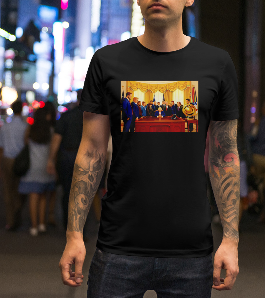 Oval Office Prayer Gathering Trump Anime Style Amid Iran Tensions T-Shirt