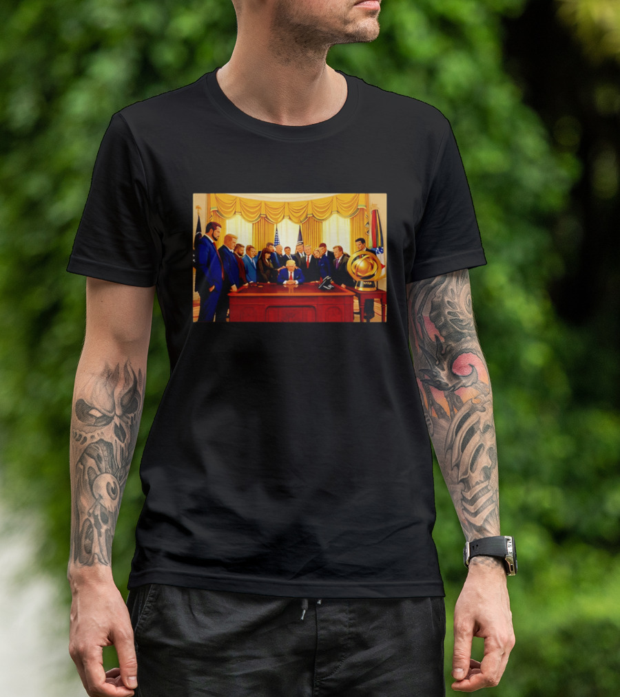 Oval Office Prayer Gathering Trump Anime Style Amid Iran Tensions T-Shirt