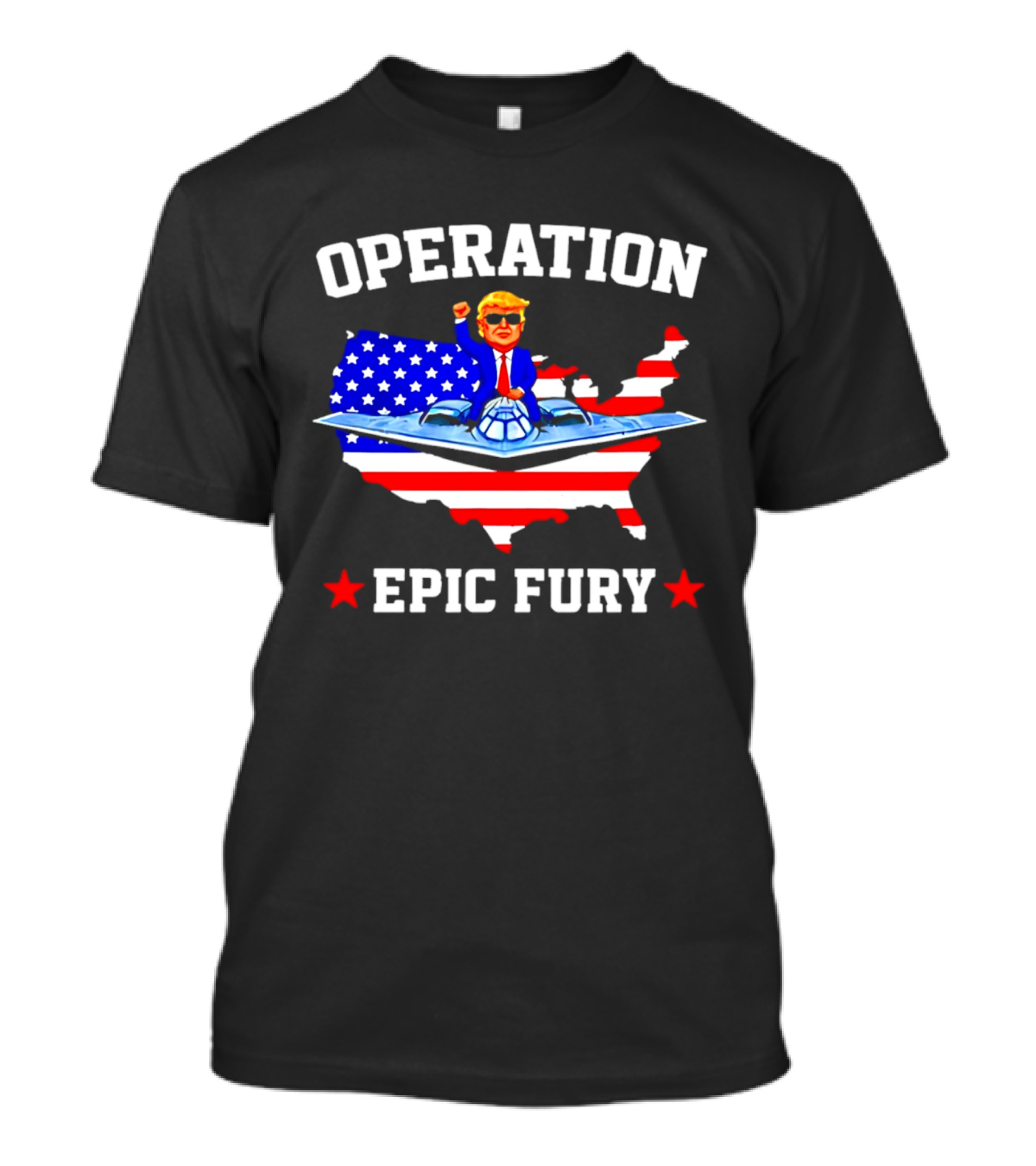Operation Epic Fury Trump Fighter Jet USA Map T-Shirt