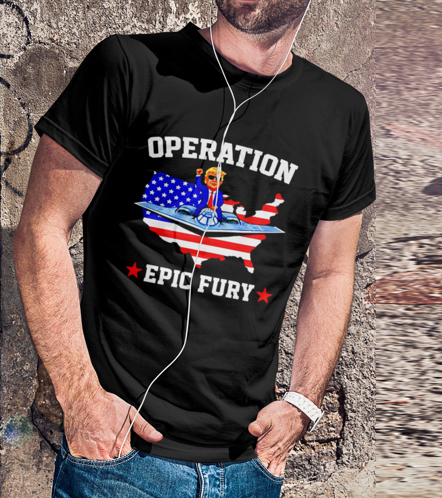 Operation Epic Fury Trump Fighter Jet USA Map T-Shirt