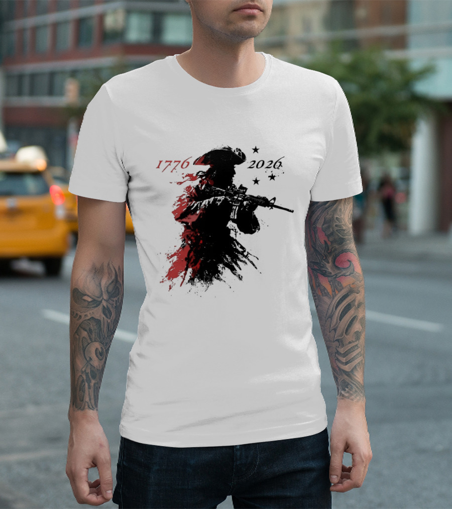 Patriotic Soldier 1776 2026 Black And Blood Rifle Painting T-Shirt