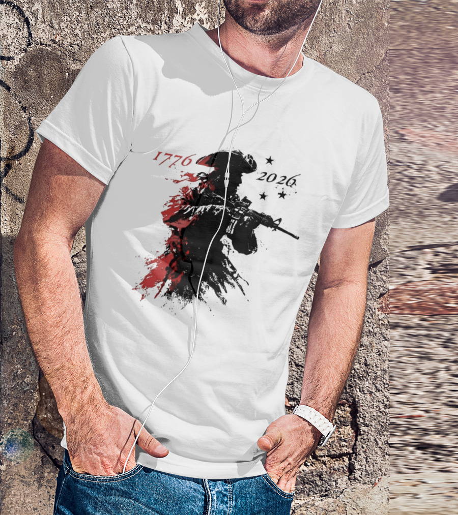 Patriotic Soldier 1776 2026 Black And Blood Rifle Painting T-Shirt