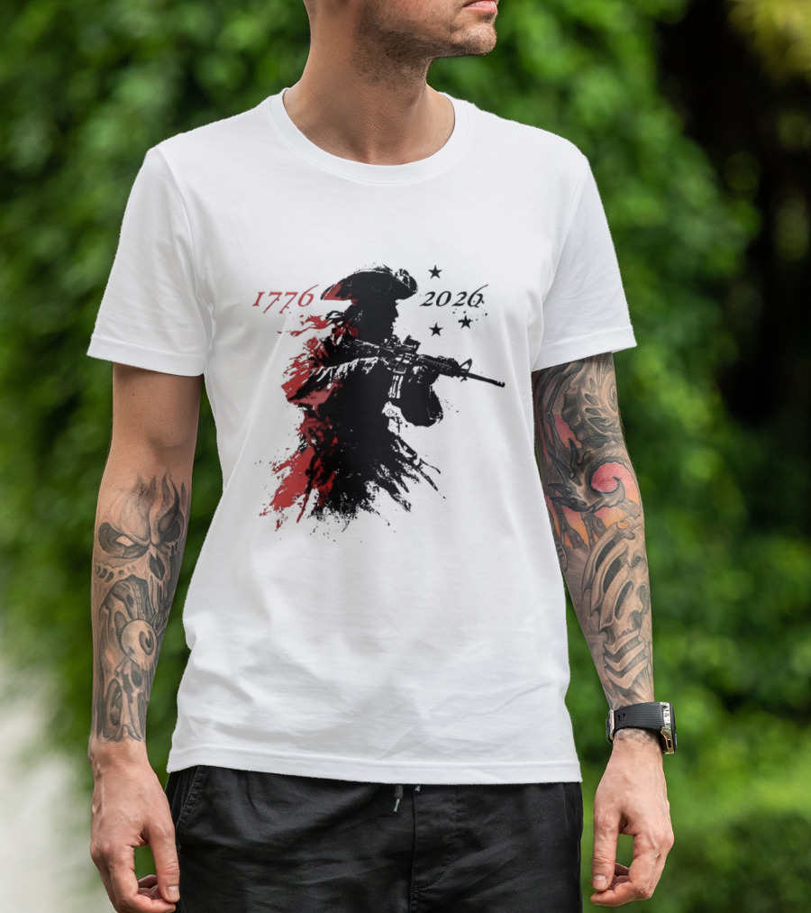 Patriotic Soldier 1776 2026 Black And Blood Rifle Painting T-Shirt