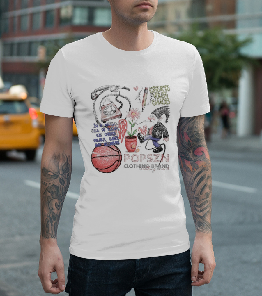 Popszn Create Your Chaos Basketball Gnome And Vintage Phone With Heart Flower T-Shirt