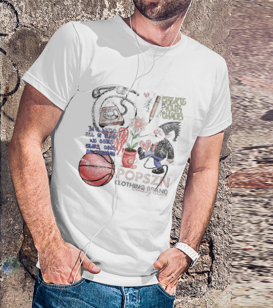Popszn Create Your Chaos Basketball Gnome And Vintage Phone With Heart Flower T-Shirt