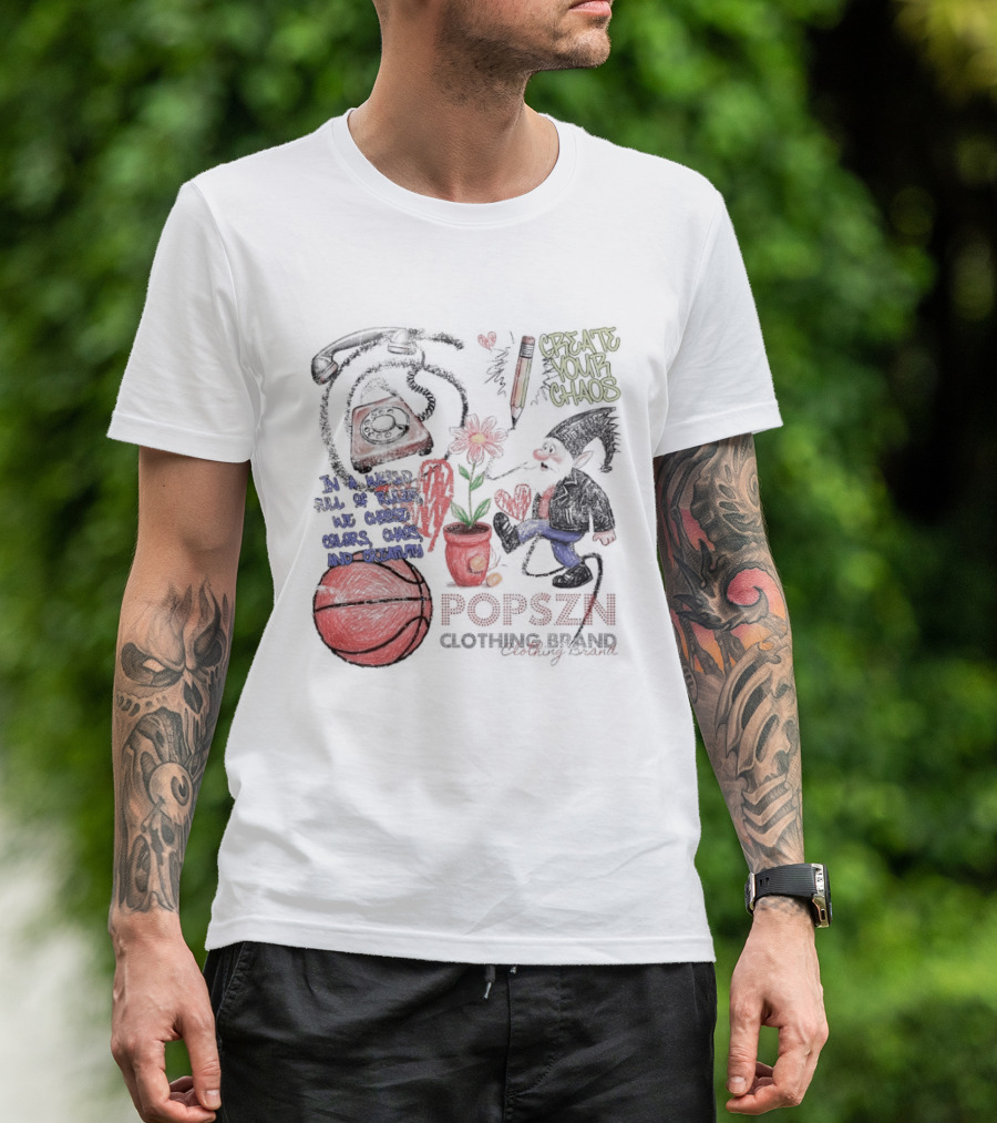 Popszn Create Your Chaos Basketball Gnome And Vintage Phone With Heart Flower T-Shirt
