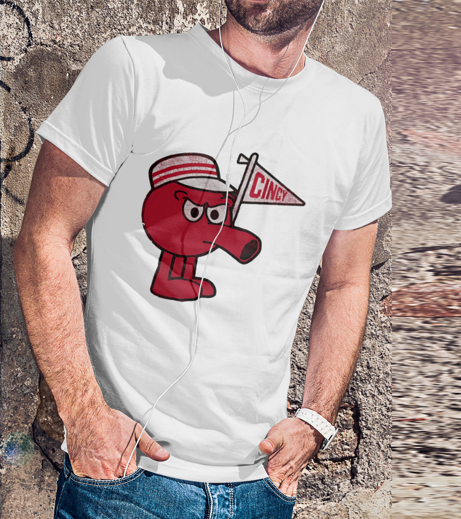 Redbert Cincinnati Reds Queen City Cincy Flag 8 Bit T-Shirt