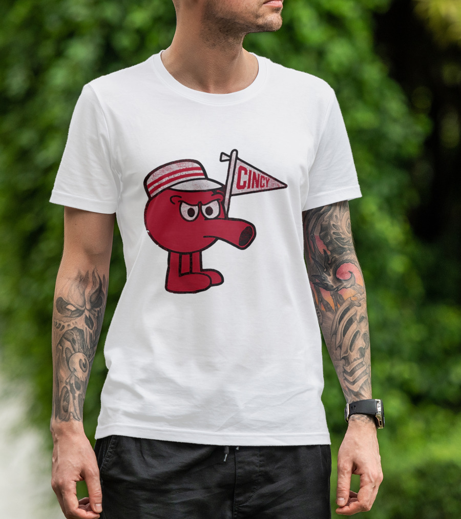 Redbert Cincinnati Reds Queen City Cincy Flag 8 Bit T-Shirt