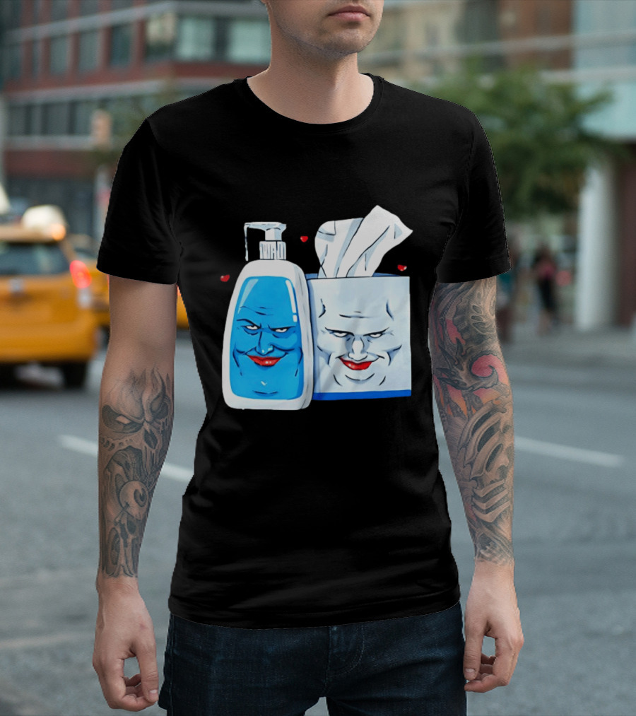 Smiling Blue Lotion Bottle And Tissue Box Meme With Red Lips And Hearts T-Shirt