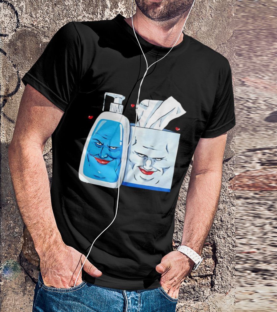Smiling Blue Lotion Bottle And Tissue Box Meme With Red Lips And Hearts T-Shirt
