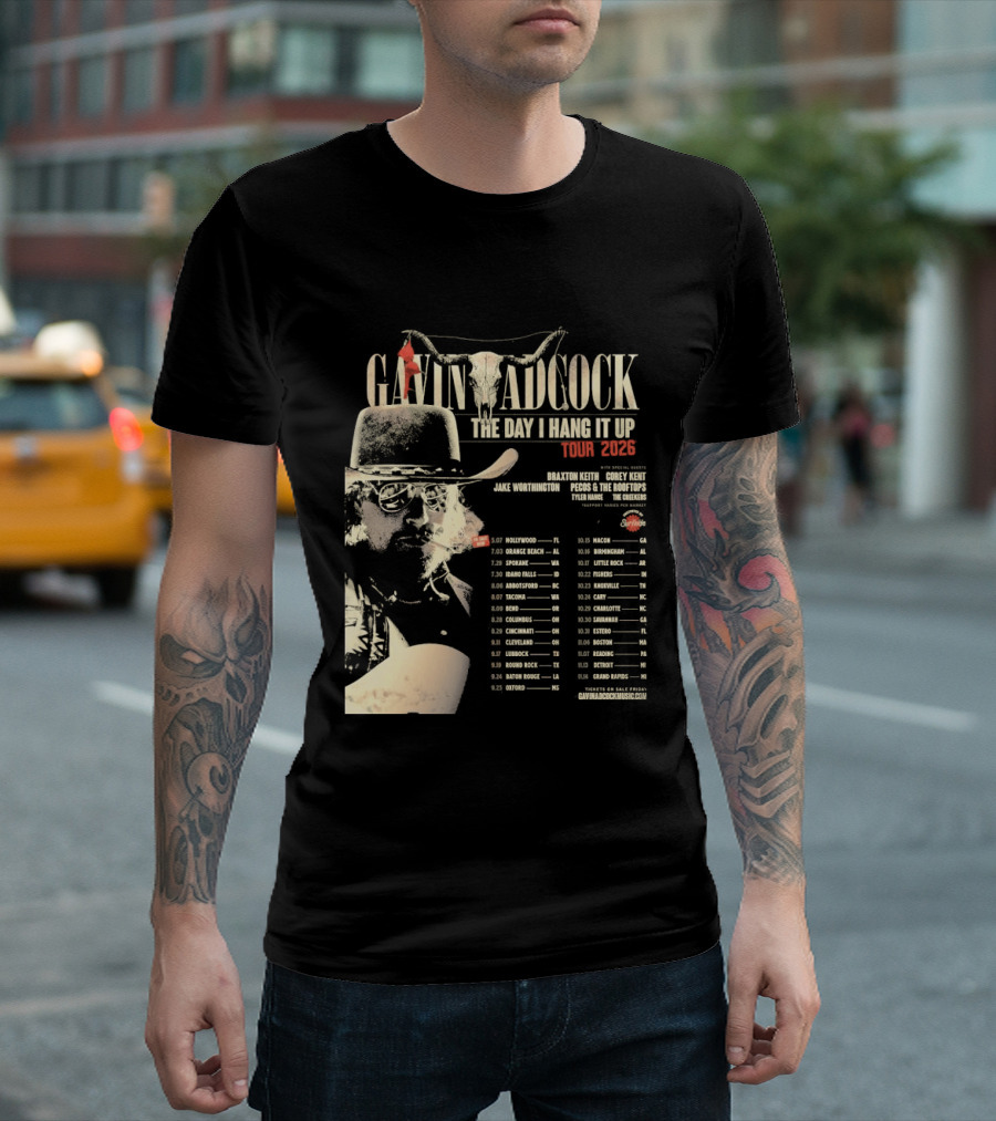 Gavin Adcock Tour Dates 2026 The Day I Hang It Up Cowboy Hat And Bull Skull T-Shirt
