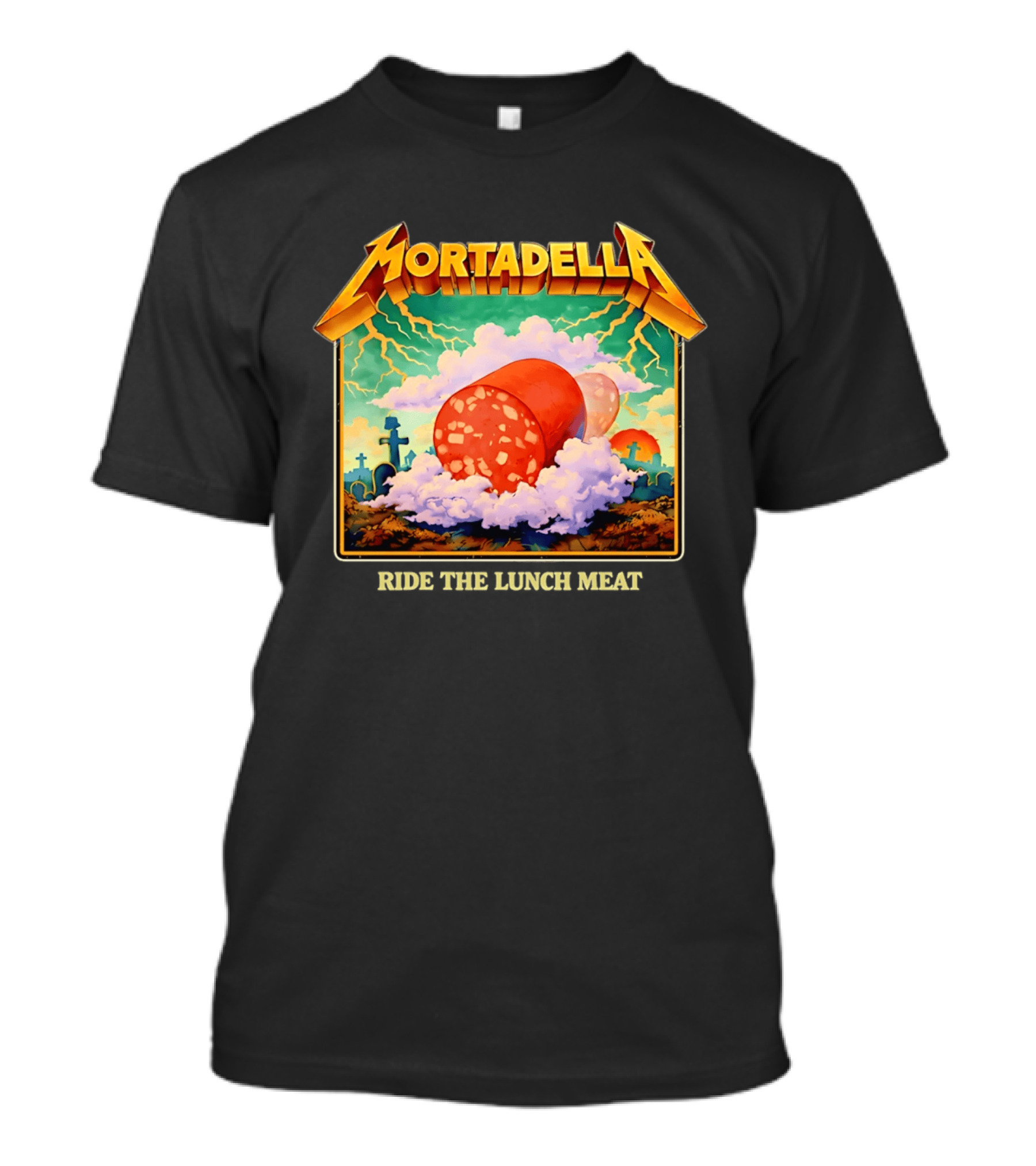 Mortadella Ride The Lunch Meat Clouds And Lightning Adventure T-Shirt