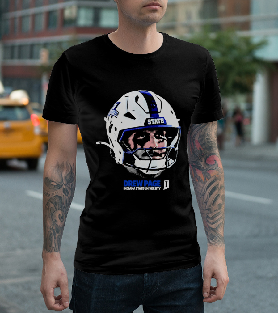 Drew Page Indiana State University Football Helmet Big Head T-Shirt
