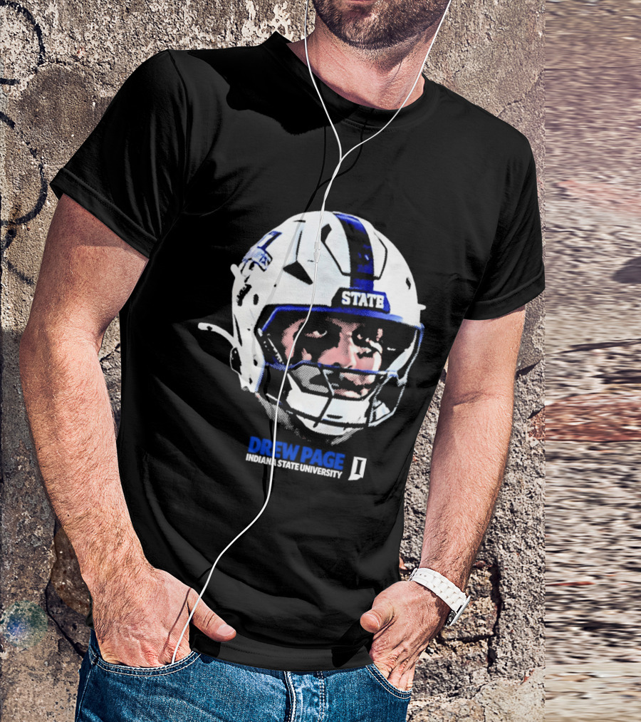 Drew Page Indiana State University Football Helmet Big Head T-Shirt