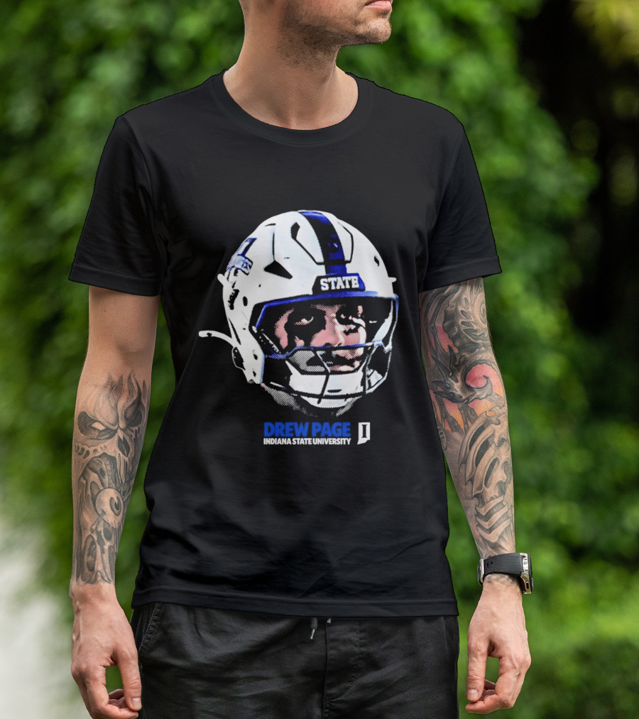 Drew Page Indiana State University Football Helmet Big Head T-Shirt