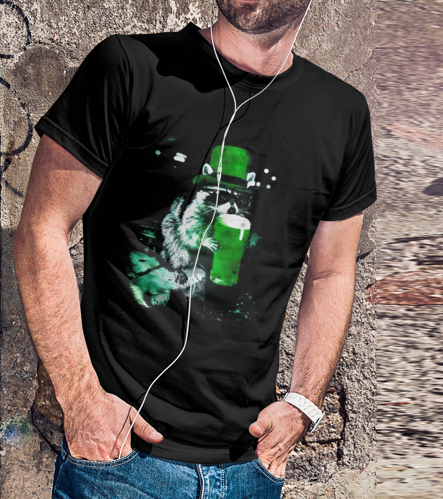 Drunk Irish Raccoon With Green Beer St Patricks Day 2026 T-Shirt