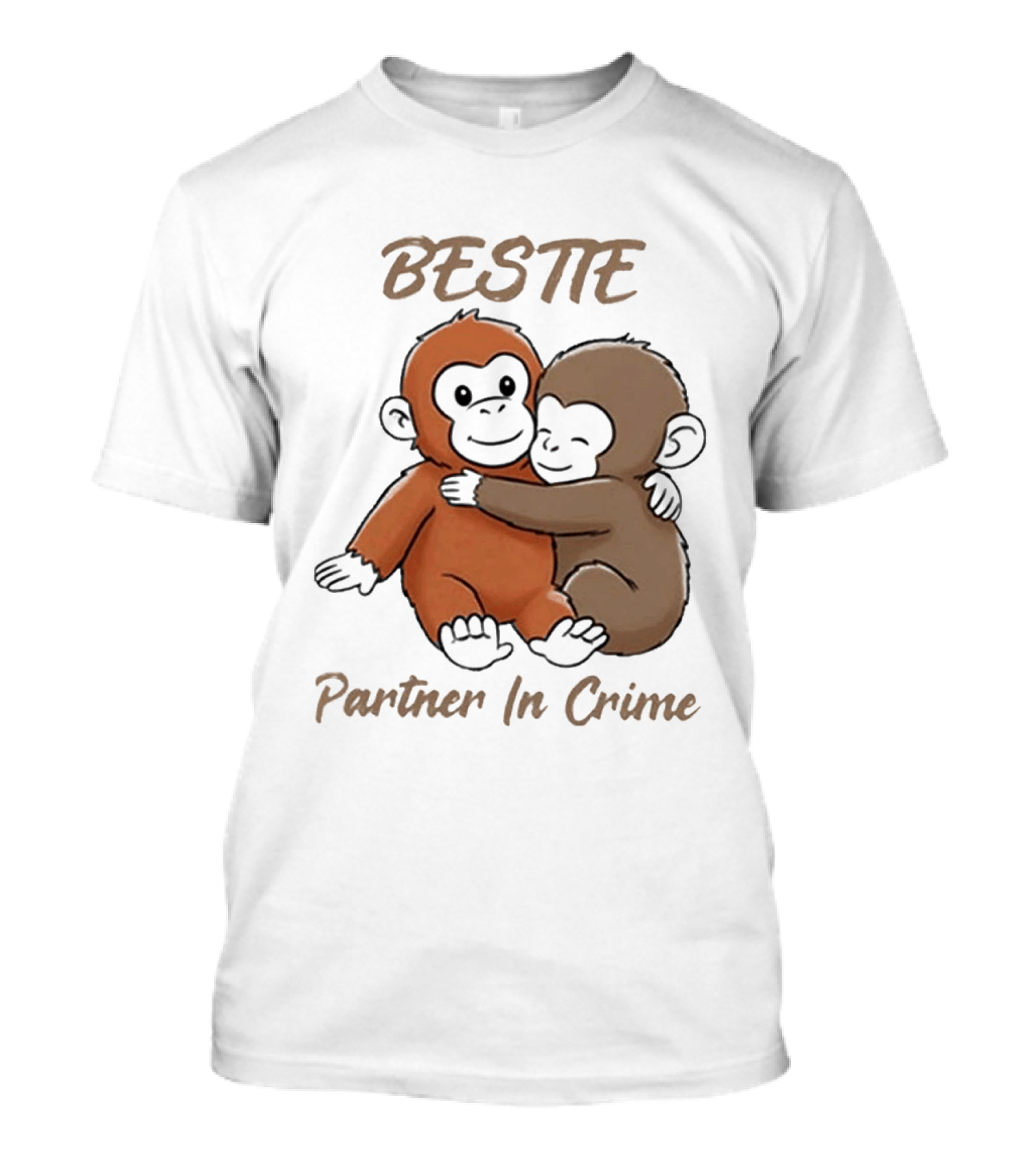 Bestie Partner In Crime Cute Monkey Hug Friendship T-Shirt