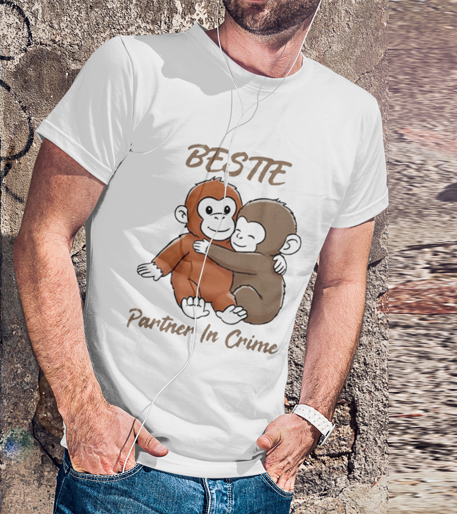 Bestie Partner In Crime Cute Monkey Hug Friendship T-Shirt