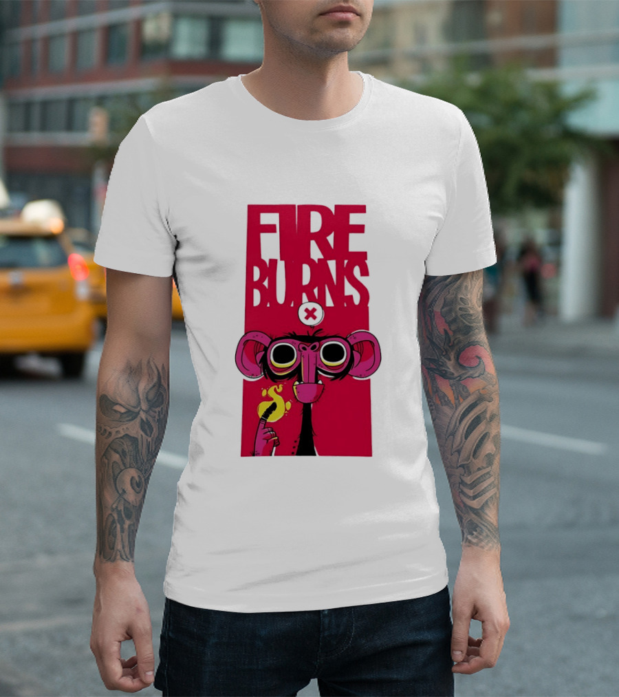 FIre Burns Monkey With Burning Hand T-Shirt
