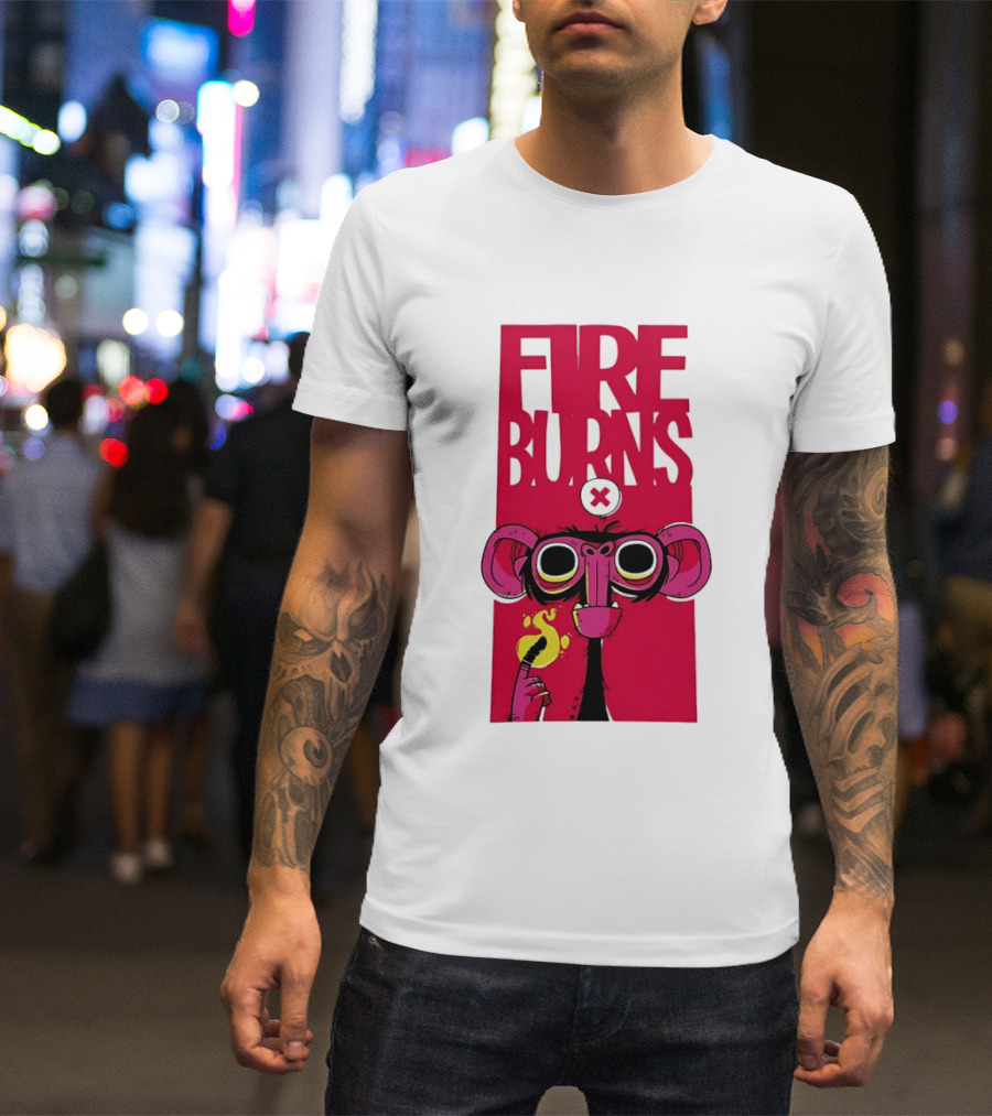 FIre Burns Monkey With Burning Hand T-Shirt