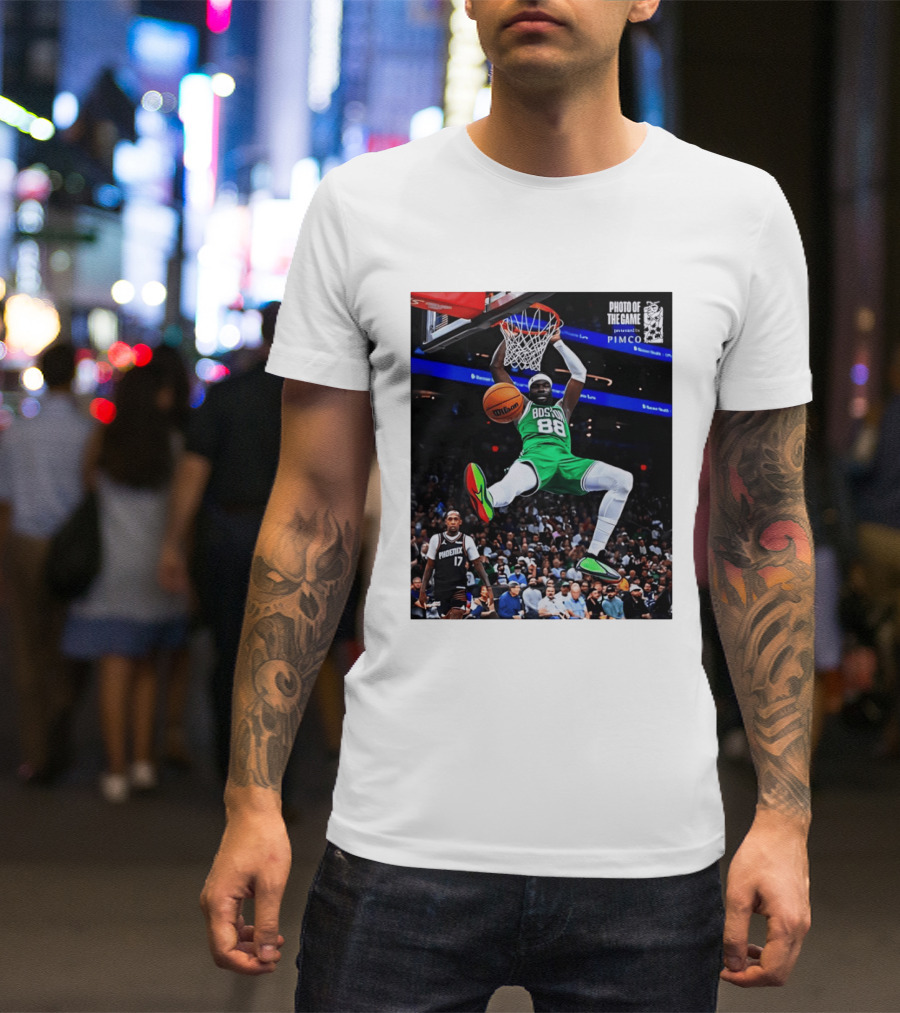 Neemias Queta Boston Celtics Dunk Action Photo With PIMCO At NBA Game T-Shirt