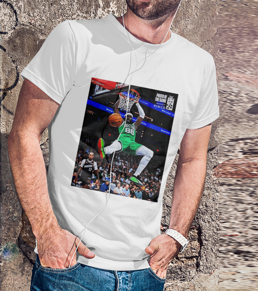 Neemias Queta Boston Celtics Dunk Action Photo With PIMCO At NBA Game T-Shirt