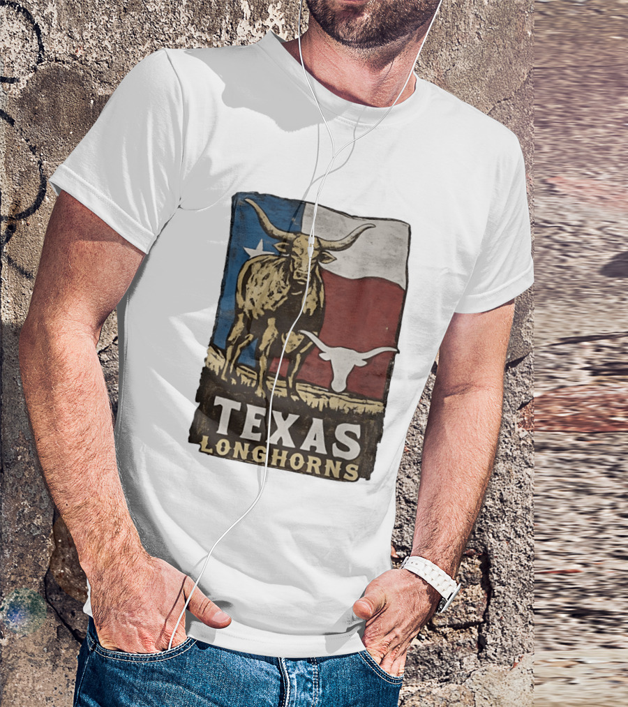 Texas Longhorns Flag Vintage Style Cow T-Shirt