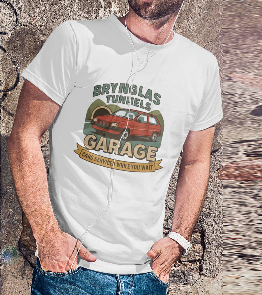 Brynglas Tunnels Garage Red Car Service Cars Serviced While You Wait T-Shirt