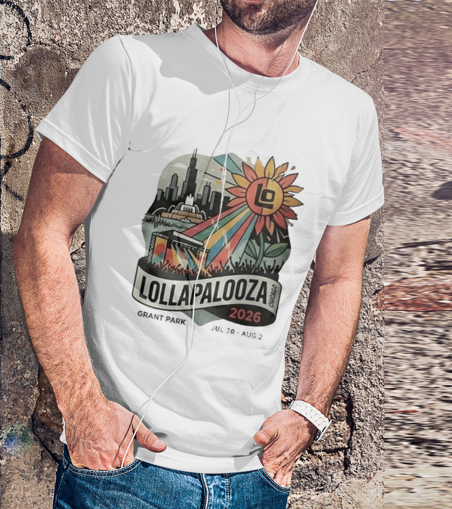 Lollapalooza 2026 Chicago Grant Park Skyline Sunflower Festival T-Shirt