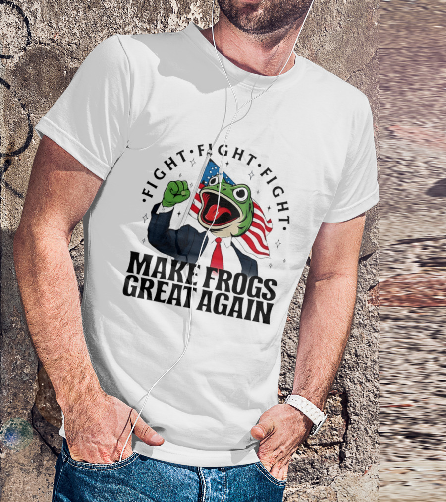 Fight Fight Fight Pepe Suit Make Frogs Great Again USA Flag T-Shirt