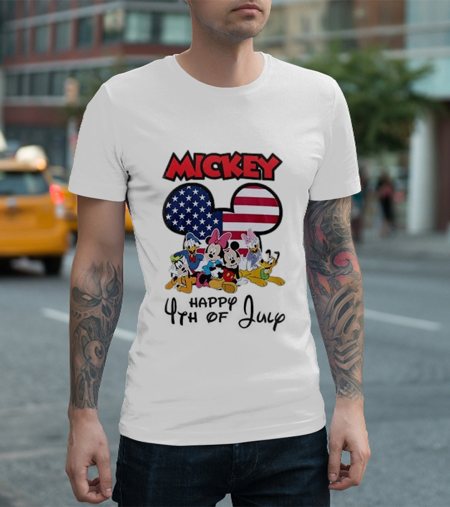 Mickey Mouse Happy 4th Of July Disney Celebration With American Flag And Characters T-Shirt