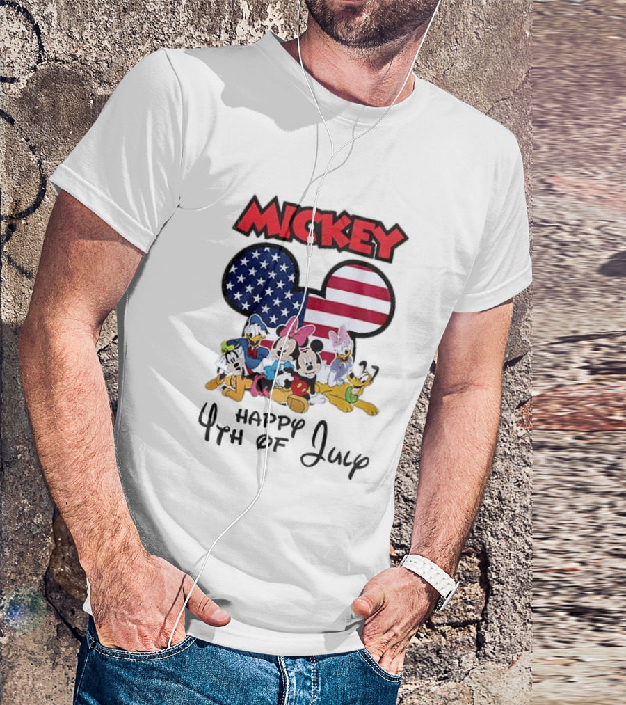Mickey Mouse Happy 4th Of July Disney Celebration With American Flag And Characters T-Shirt