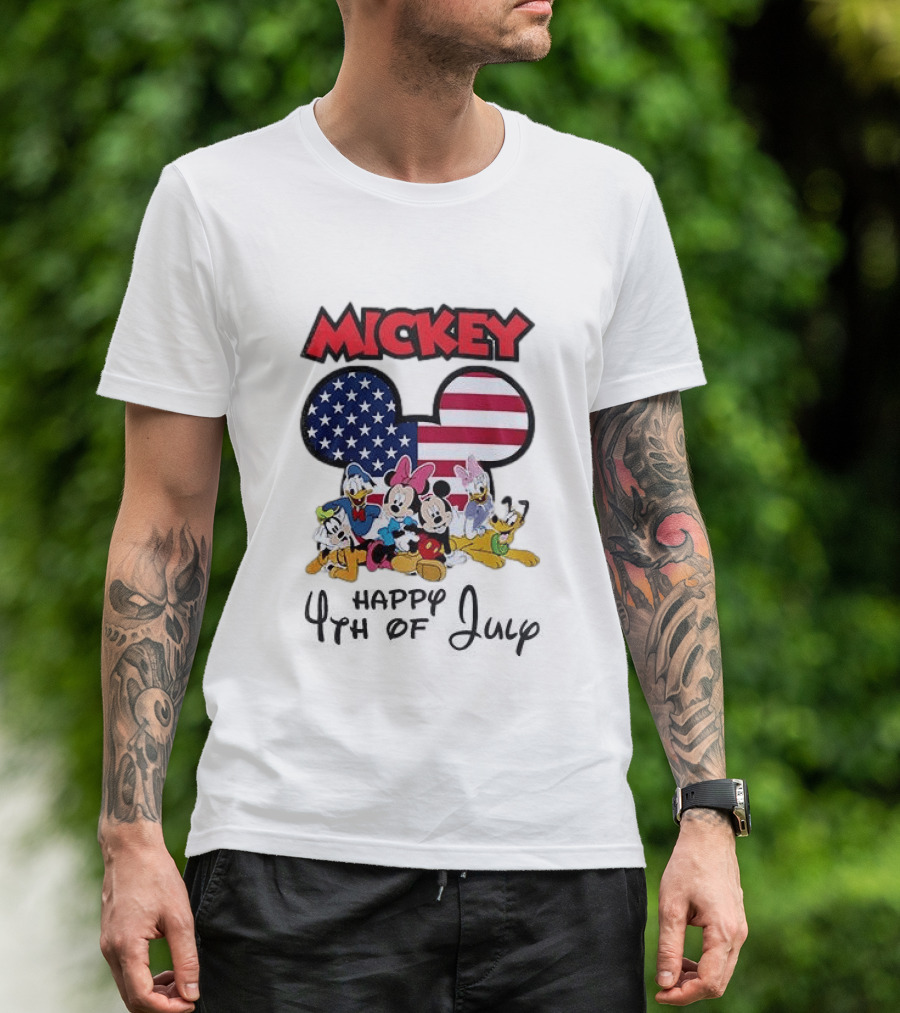 Mickey Mouse Happy 4th Of July Disney Celebration With American Flag And Characters T-Shirt