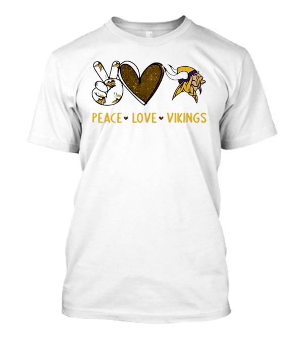 Minnesota Vikings Peace Love Vikings Hand Sign Heart Football Team T-Shirt