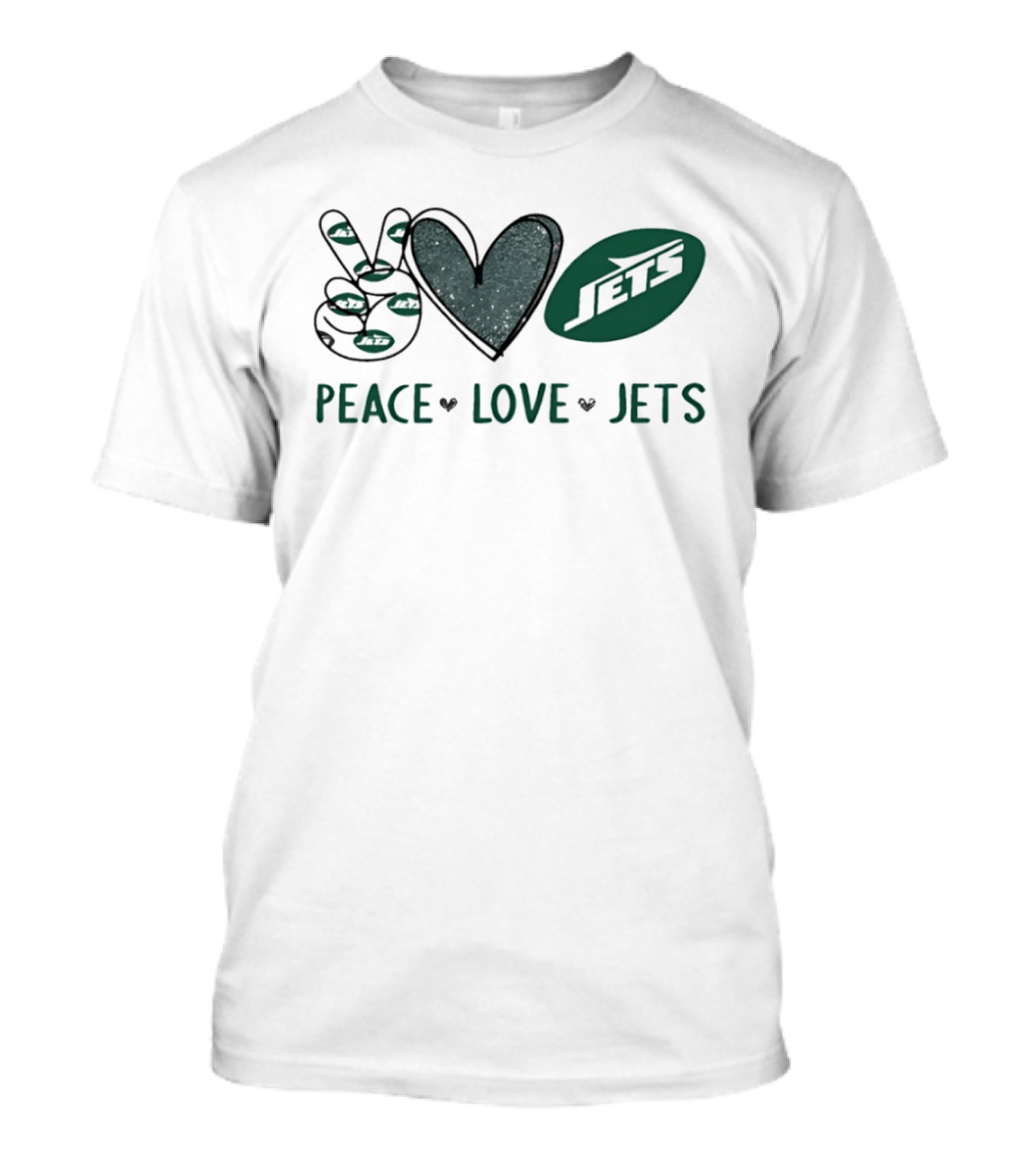 Peace Love New York Jets Hand Sign Heart T-Shirt