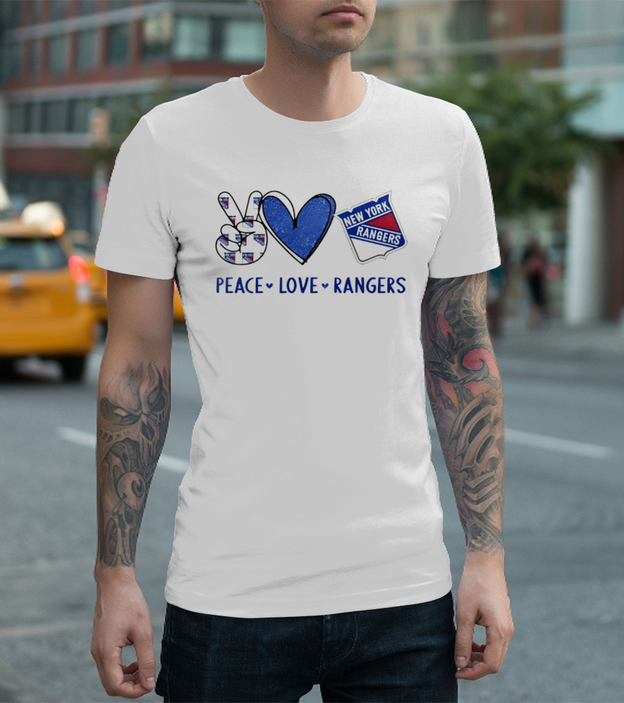 New York Rangers Peace Love Rangers Hands Heart Sign T-Shirt