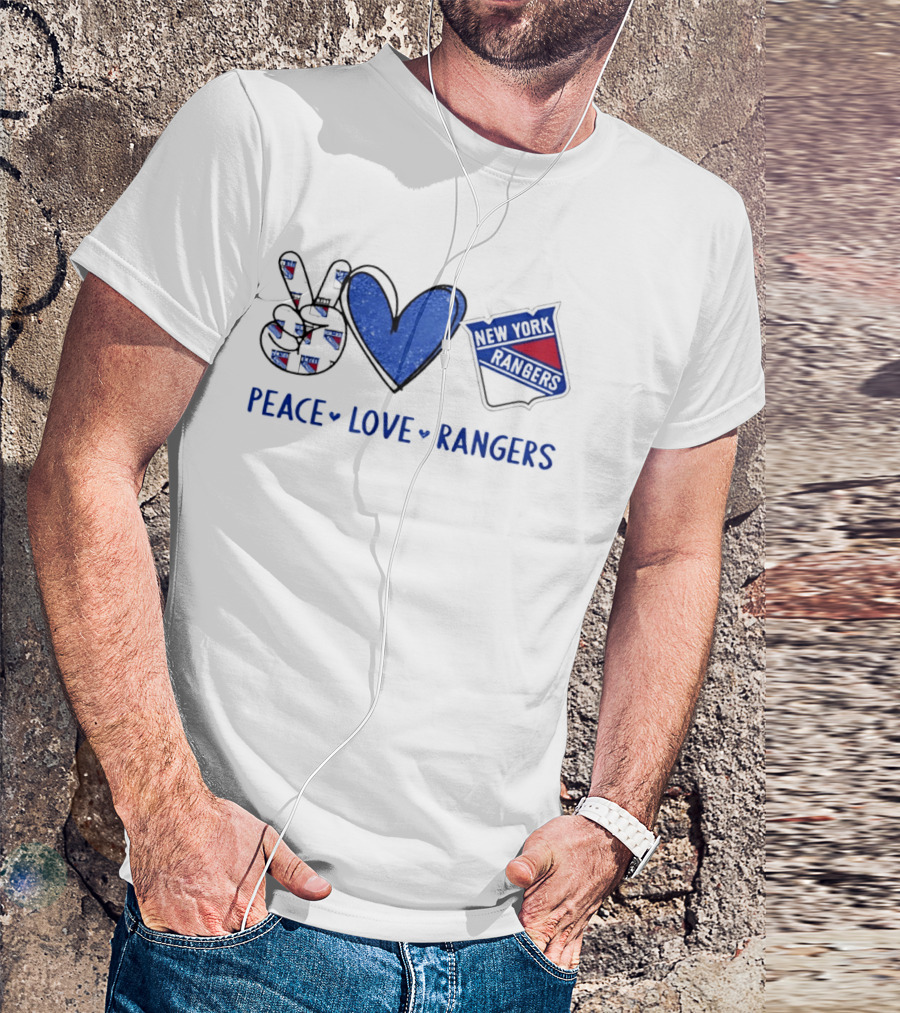 New York Rangers Peace Love Rangers Hands Heart Sign T-Shirt