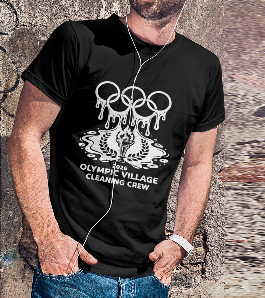 2026 Olympic Village Cleaning Crew Dripping Rings And Torch T-Shirt