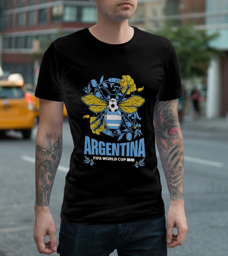 Argentina FIFA World Cup 26 Bee Soccer Ball Wings Floral T-Shirt