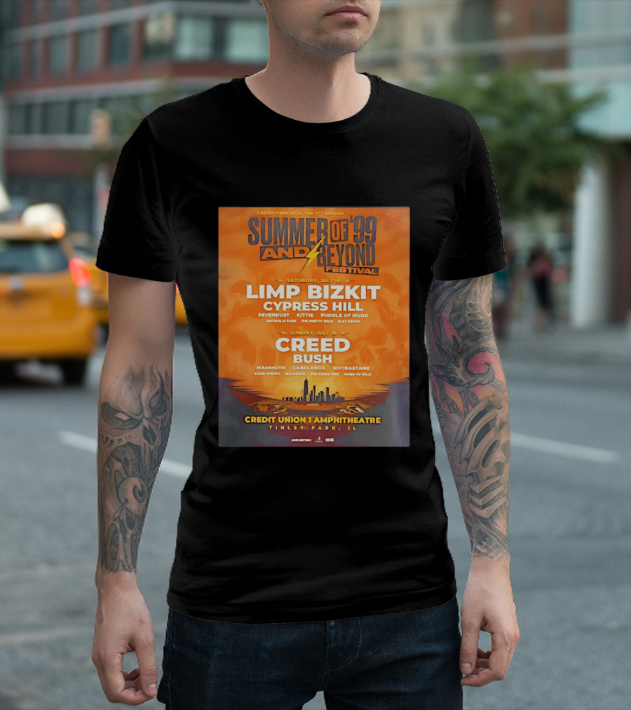 Creed Presents Summer Of '99 And Beyond Festival 2026 Full Lineup With Limp Bizkit And Creed At Credit Union Amphitheatre Tinley Park Illinois T-Shirt