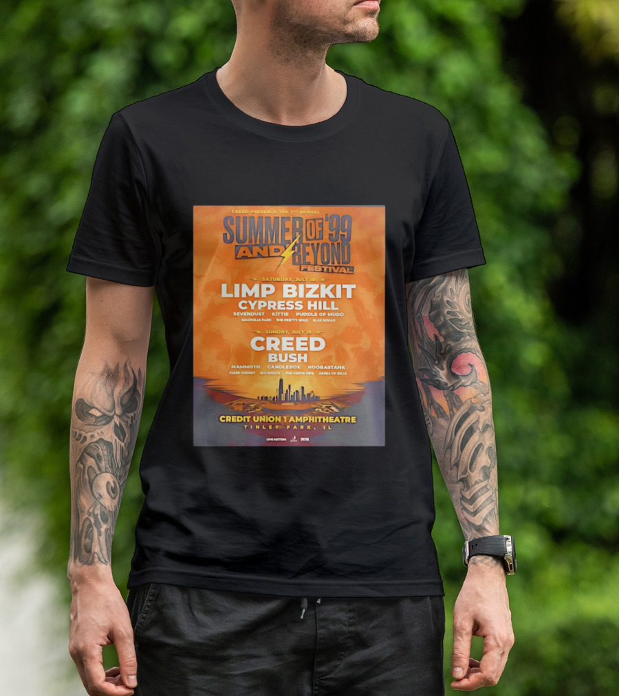 Creed Presents Summer Of '99 And Beyond Festival 2026 Full Lineup With Limp Bizkit And Creed At Credit Union Amphitheatre Tinley Park Illinois T-Shirt